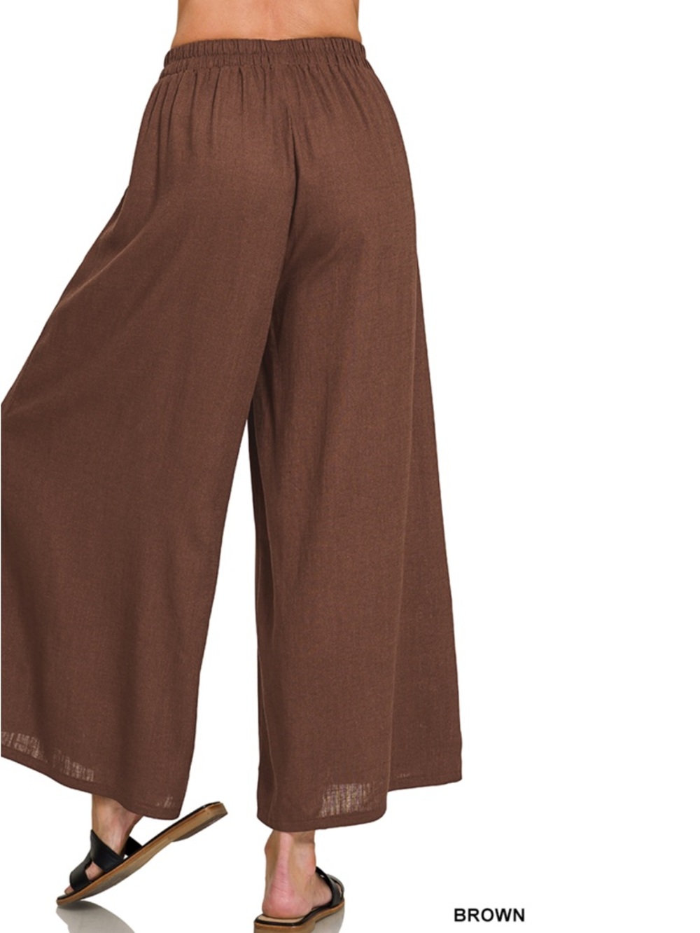 Zenana Brown Wide Leg Linen blend Pants - Picture 5 of 5